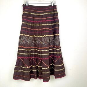 Vintage Y2K 90s Womens Sz L Skirt Whimsigoth Chocolate Brown Peasant Tiered Boho